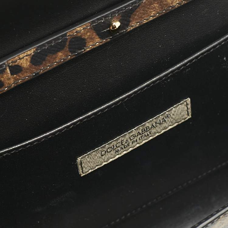 Pre Owned Dolce & Gabbana Brown Leopard Print Coated Canvas Dauphine Wallet On Chain