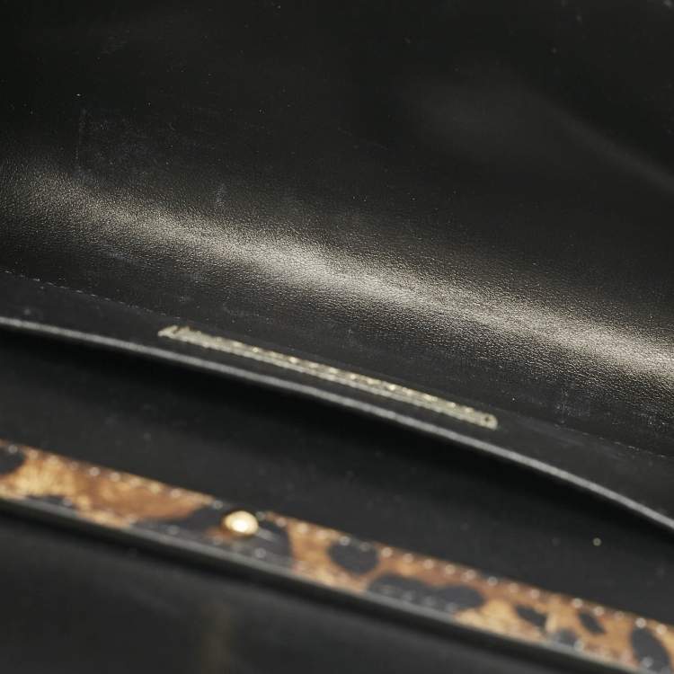 Pre Owned Dolce & Gabbana Brown Leopard Print Coated Canvas Dauphine Wallet On Chain