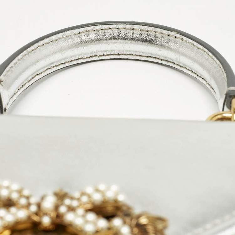 Pre Owned Dolce & Gabbana Silver Leather Small Devotion Top Handle Bag