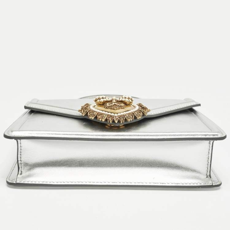 Pre Owned Dolce & Gabbana Silver Leather Small Devotion Top Handle Bag