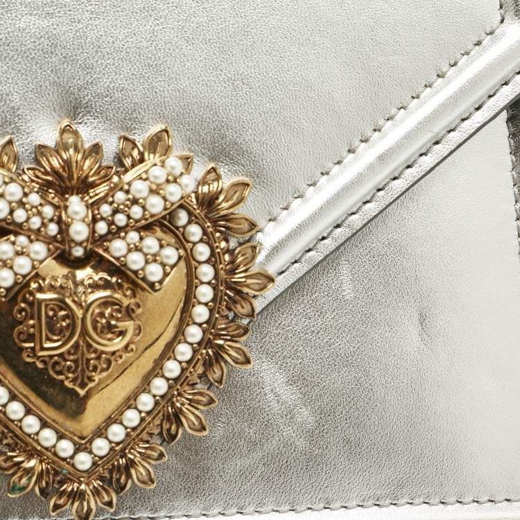 Pre Owned Dolce & Gabbana Silver Leather Small Devotion Top Handle Bag
