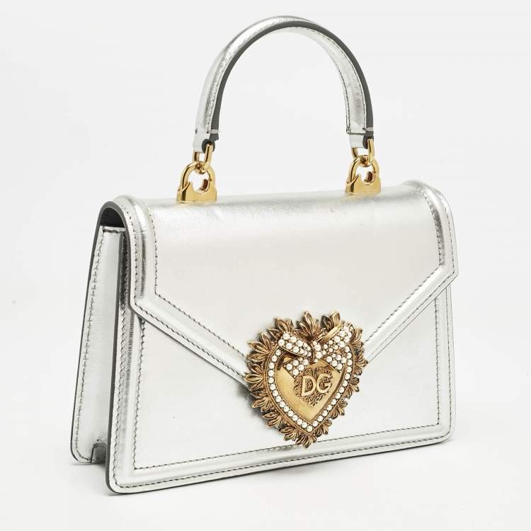 Pre Owned Dolce & Gabbana Silver Leather Small Devotion Top Handle Bag