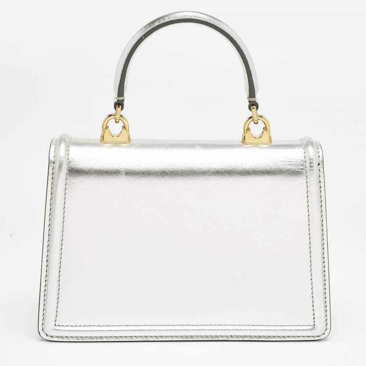 Pre Owned Dolce & Gabbana Silver Leather Small Devotion Top Handle Bag