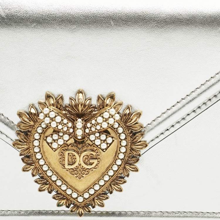 Pre Owned Dolce & Gabbana Silver Leather Small Devotion Top Handle Bag