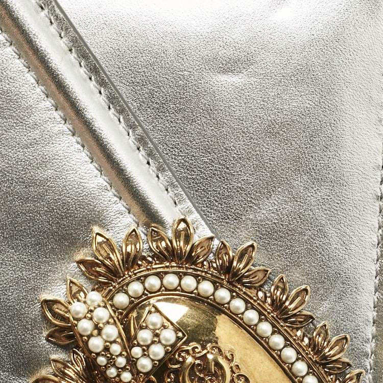 Pre Owned Dolce & Gabbana Silver Leather Small Devotion Top Handle Bag