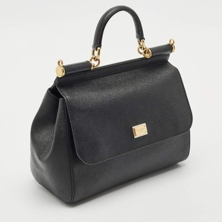 Pre Owned Dolce & Gabbana Black Leather Medium Miss Sicily Top Handle Bag