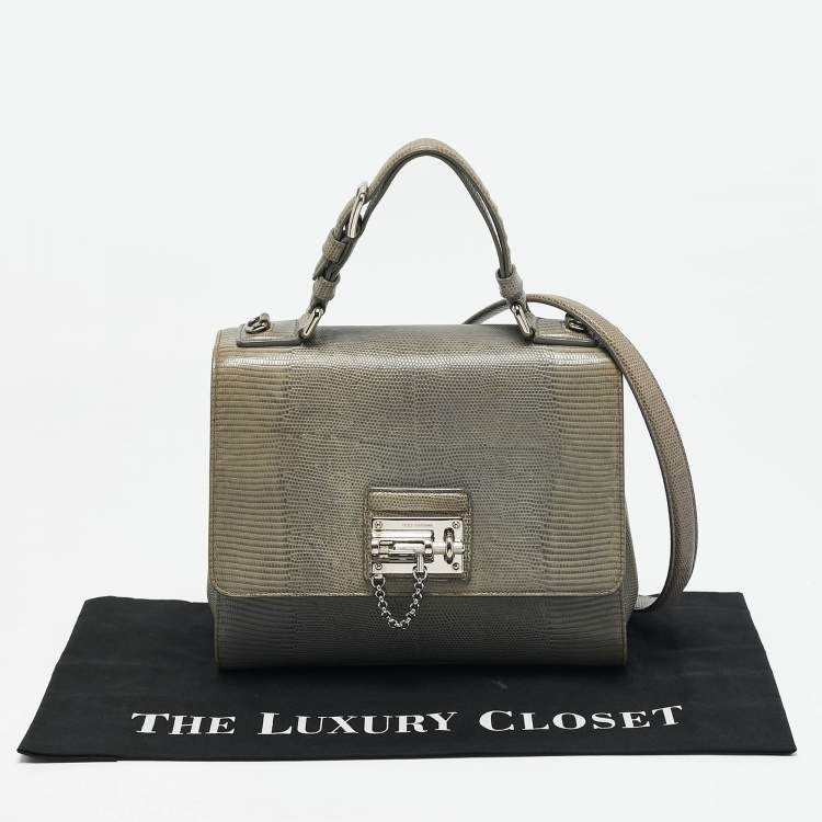 Pre Owned Dolce & Gabbana Grey Lizard Embossed Leather Medium Miss Monica Top Handle Bag
