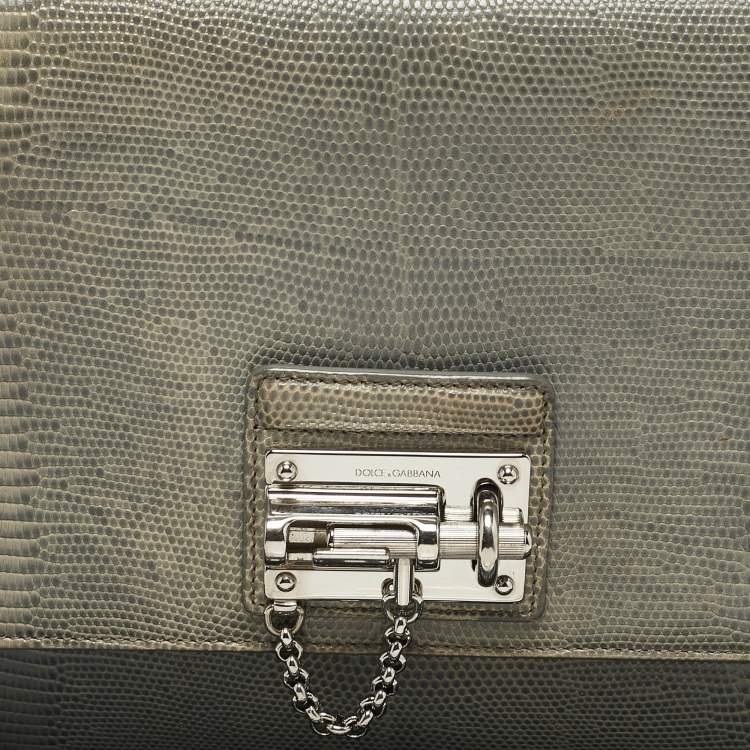 Pre Owned Dolce & Gabbana Grey Lizard Embossed Leather Medium Miss Monica Top Handle Bag