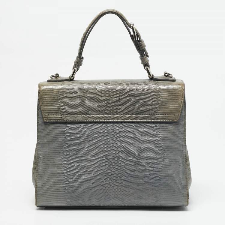 Pre Owned Dolce & Gabbana Grey Lizard Embossed Leather Medium Miss Monica Top Handle Bag