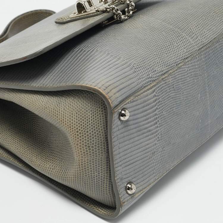 Pre Owned Dolce & Gabbana Grey Lizard Embossed Leather Medium Miss Monica Top Handle Bag