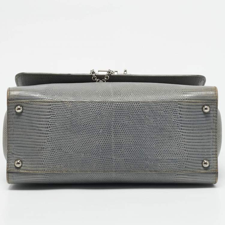 Pre Owned Dolce & Gabbana Grey Lizard Embossed Leather Medium Miss Monica Top Handle Bag