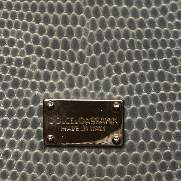 Pre Owned Dolce & Gabbana Grey Lizard Embossed Leather Medium Miss Monica Top Handle Bag