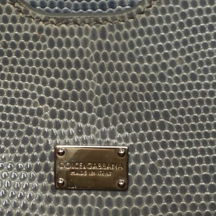 Pre Owned Dolce & Gabbana Grey Lizard Embossed Leather Medium Miss Monica Top Handle Bag