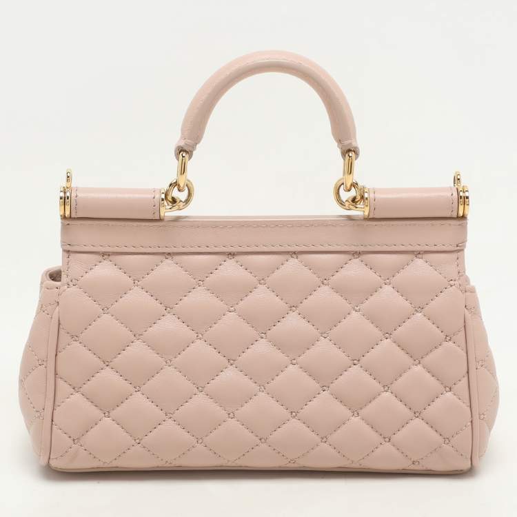Pre Owned Dolce & Gabbana Nude Pink Quilted Leather Mini Miss Sicily Top Handle Bag