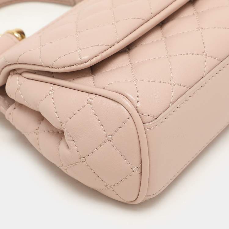 Pre Owned Dolce & Gabbana Nude Pink Quilted Leather Mini Miss Sicily Top Handle Bag