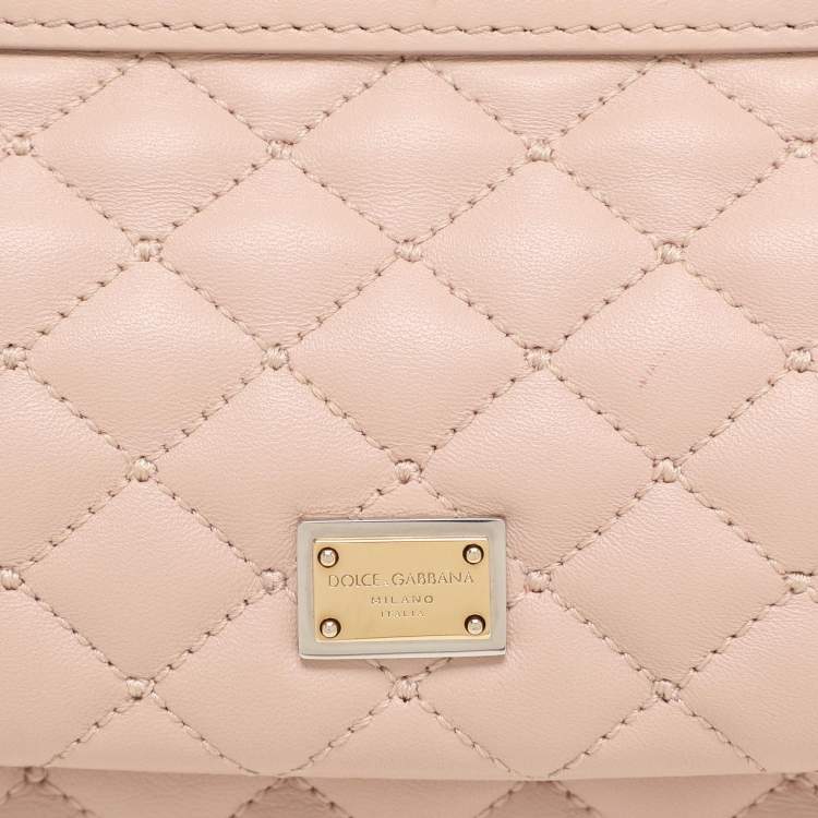 Pre Owned Dolce & Gabbana Nude Pink Quilted Leather Mini Miss Sicily Top Handle Bag
