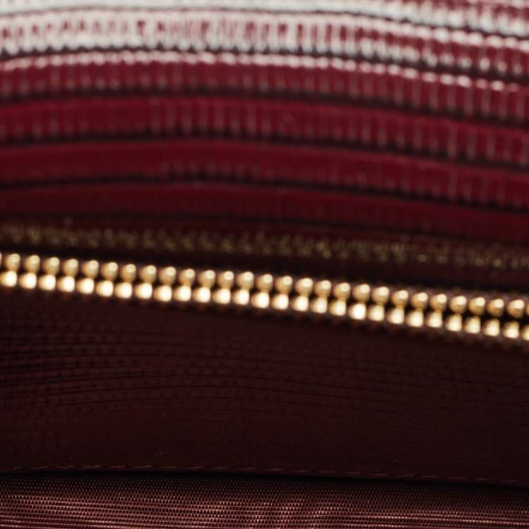Pre Owned Dolce & Gabbana Dark Burgundy Lizard Embossed Leather Sicily Wallet on Chain