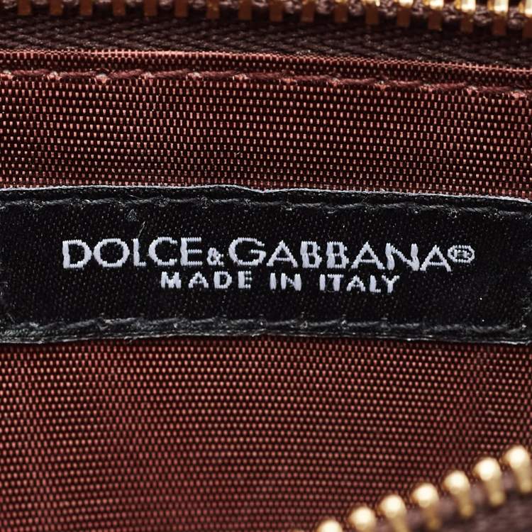 Pre Owned Dolce & Gabbana Dark Burgundy Lizard Embossed Leather Sicily Wallet on Chain