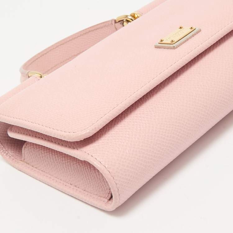 Pre Owned Dolce & Gabbana Light Pink Leather Miss Sicily Von Wallet On Chain