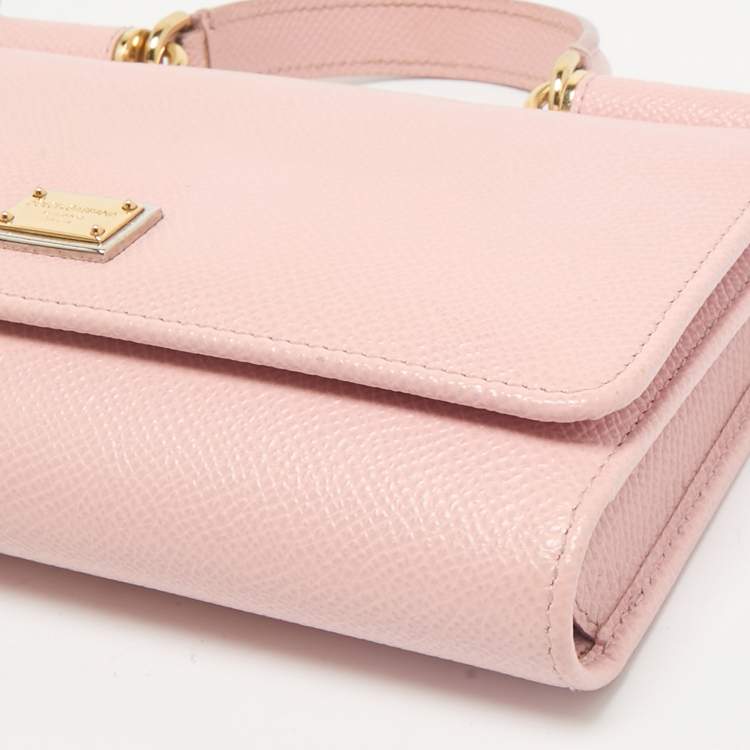 Pre Owned Dolce & Gabbana Light Pink Leather Miss Sicily Von Wallet On Chain