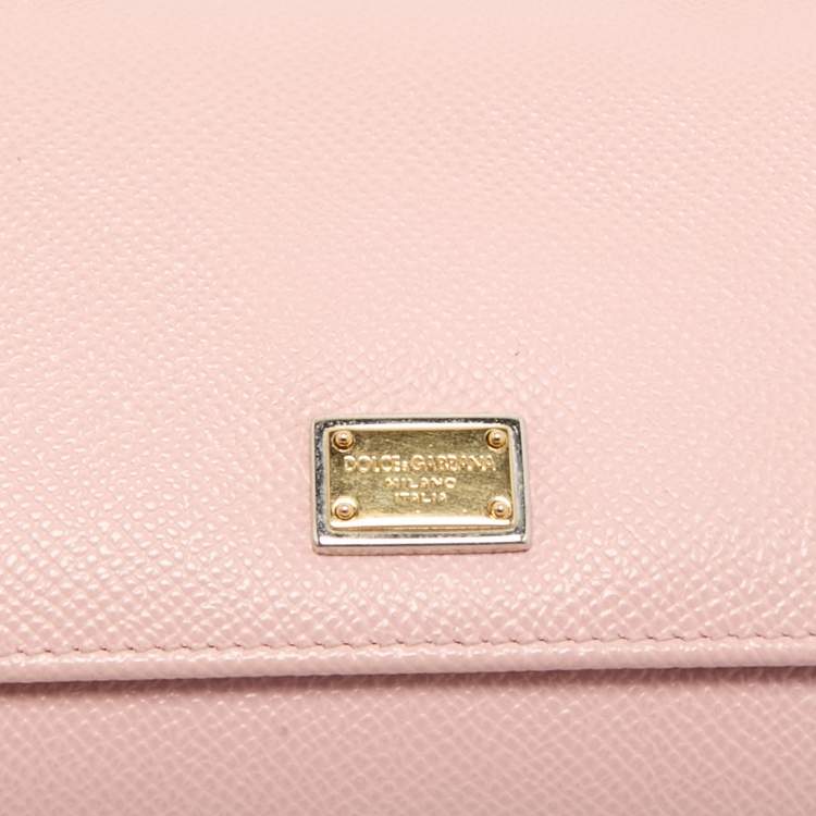 Pre Owned Dolce & Gabbana Light Pink Leather Miss Sicily Von Wallet On Chain