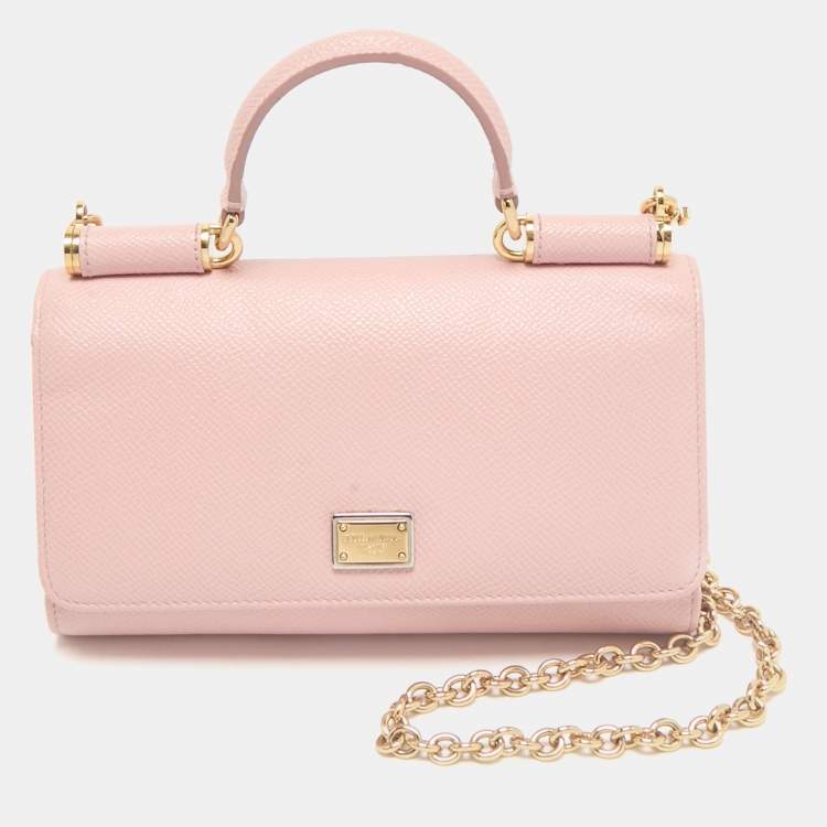 Pre Owned Dolce & Gabbana Light Pink Leather Miss Sicily Von Wallet On Chain