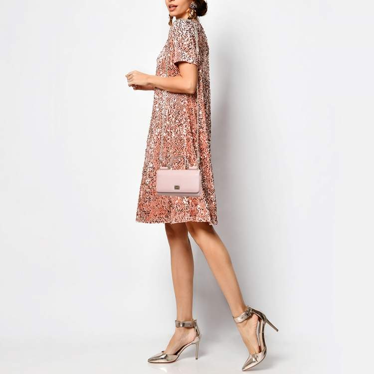 Pre Owned Dolce & Gabbana Light Pink Leather Miss Sicily Von Wallet On Chain