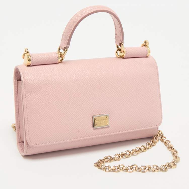 Pre Owned Dolce & Gabbana Light Pink Leather Miss Sicily Von Wallet On Chain