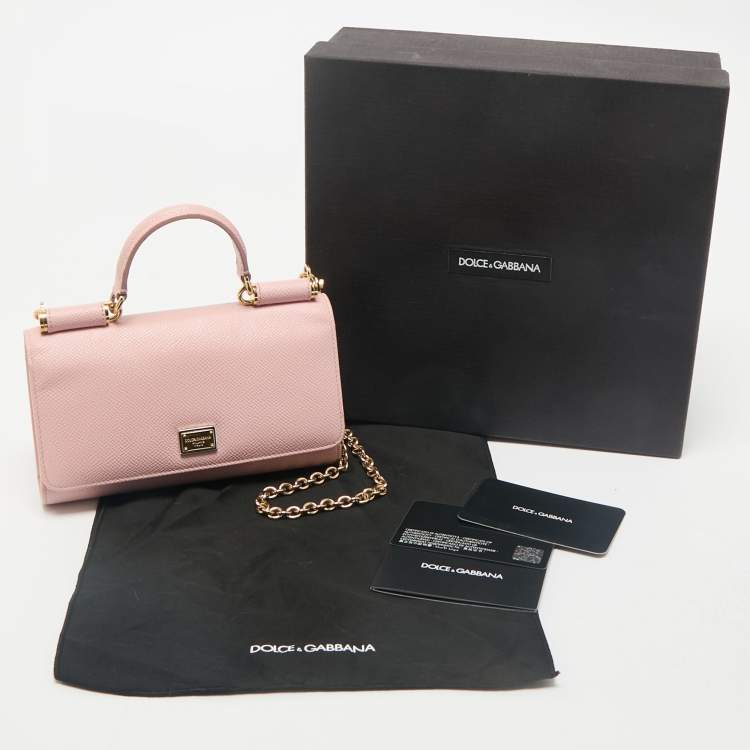Pre Owned Dolce & Gabbana Light Pink Leather Miss Sicily Von Wallet On Chain