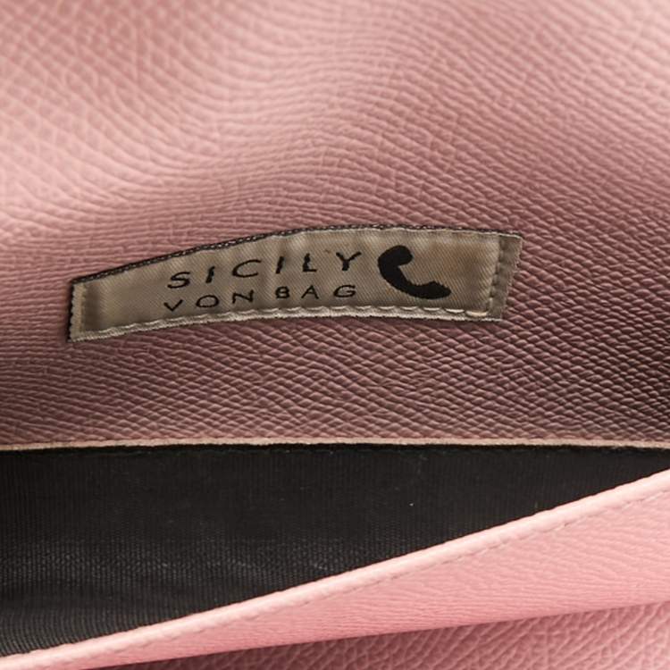 Pre Owned Dolce & Gabbana Light Pink Leather Miss Sicily Von Wallet On Chain
