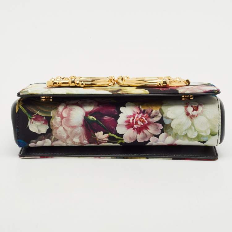 Pre Owned Dolce & Gabbana Multicolor Floral Satin and Leather Small DG Girls Shoulder Bag