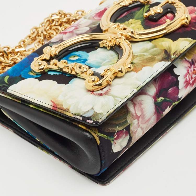 Pre Owned Dolce & Gabbana Multicolor Floral Satin and Leather Small DG Girls Shoulder Bag