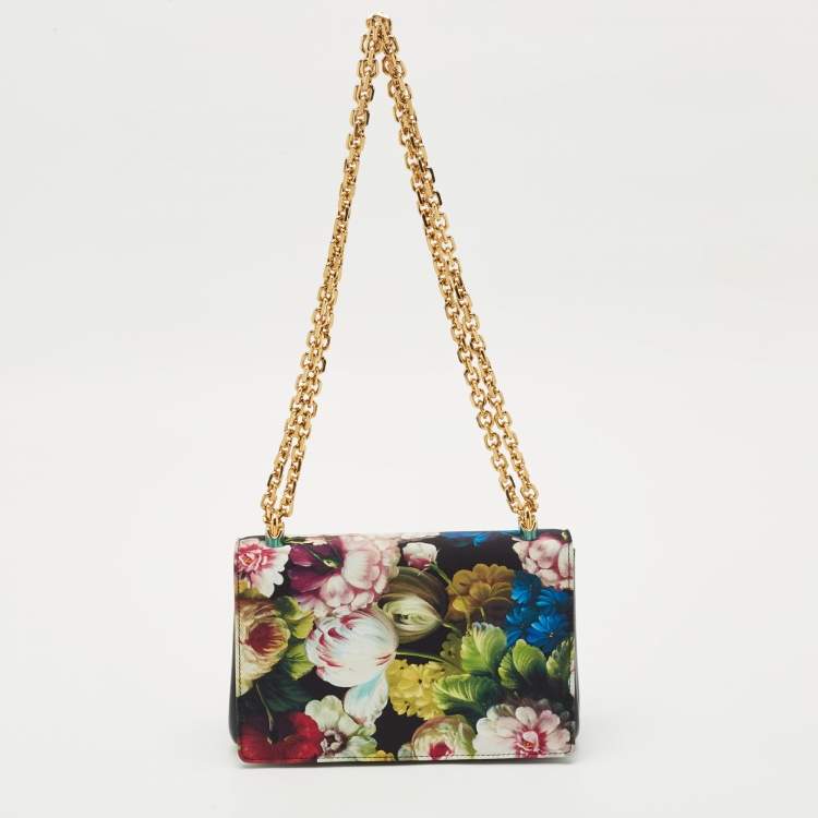 Pre Owned Dolce & Gabbana Multicolor Floral Satin and Leather Small DG Girls Shoulder Bag