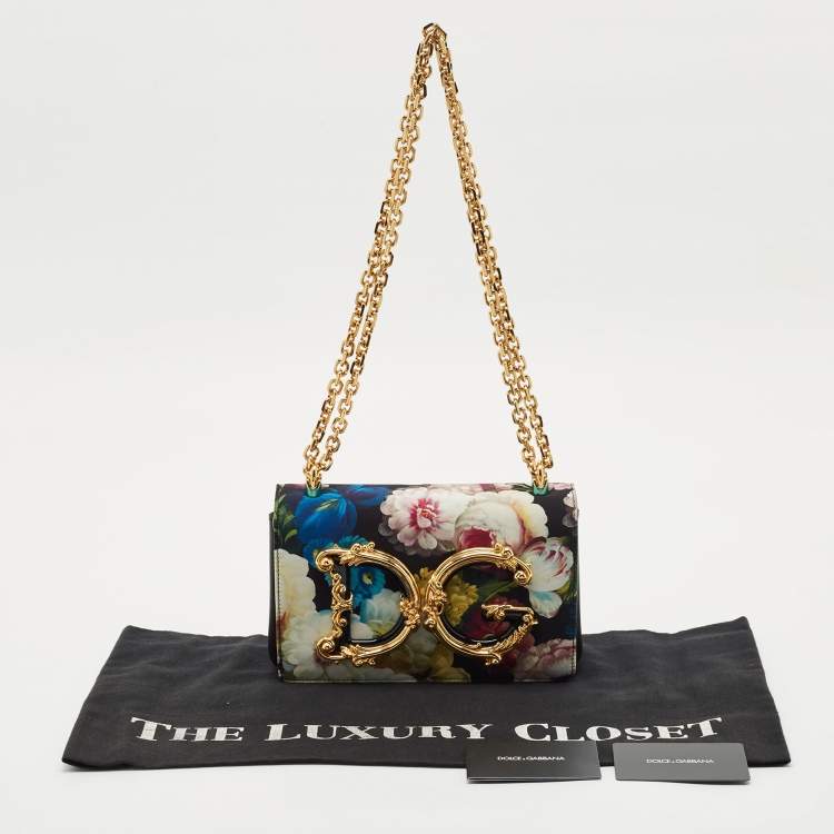 Pre Owned Dolce & Gabbana Multicolor Floral Satin and Leather Small DG Girls Shoulder Bag