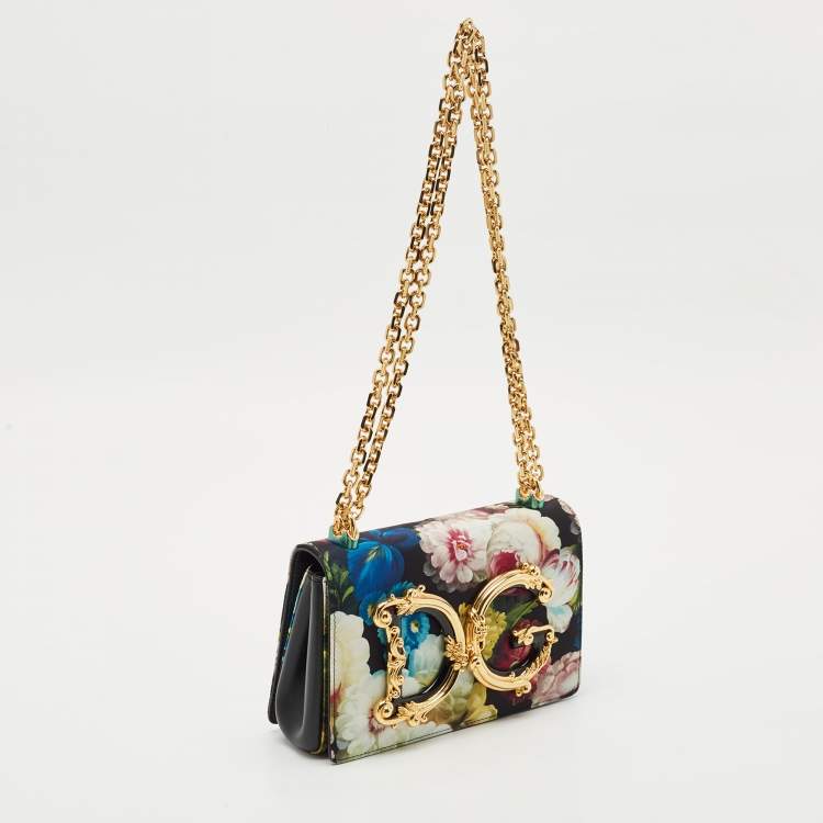 Pre Owned Dolce & Gabbana Multicolor Floral Satin and Leather Small DG Girls Shoulder Bag