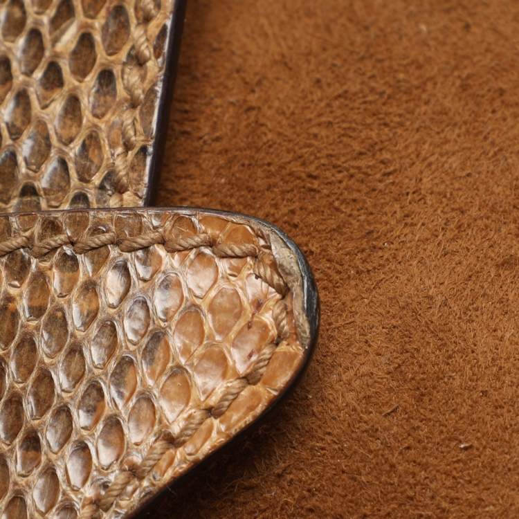 Pre Owned Dolce & Gabbana Brown Nubuck Leather and Snakeskin Studded Shoulder Bag