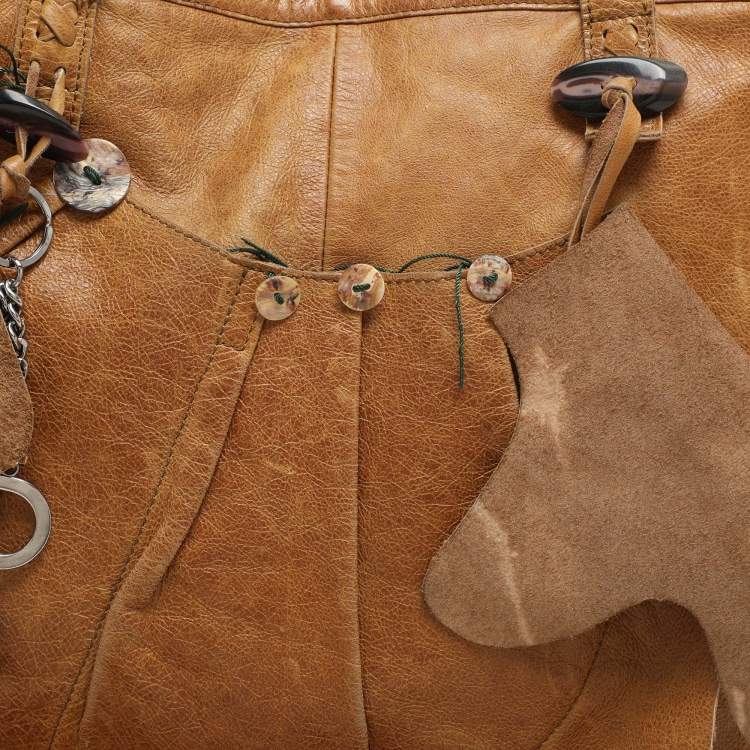 Pre Owned Dolce & Gabbana Brown Leather Embellished Tote