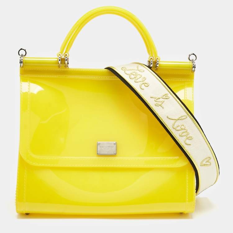 Pre Owned Dolce & Gabbana Yellow Rubber Miss Sicily Top Handle Bag