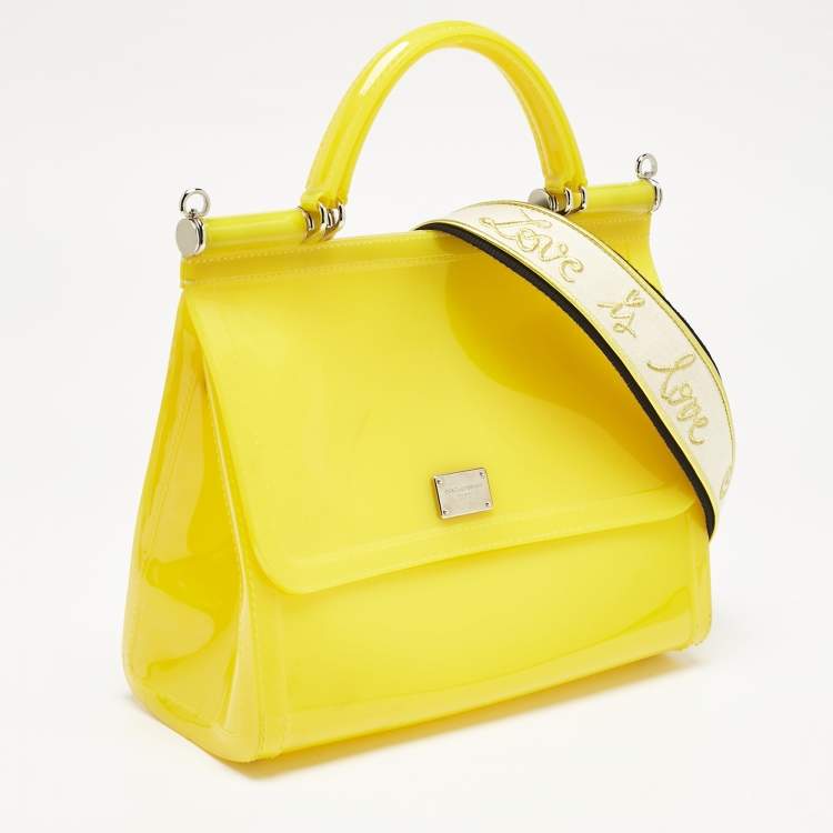 Pre Owned Dolce & Gabbana Yellow Rubber Miss Sicily Top Handle Bag