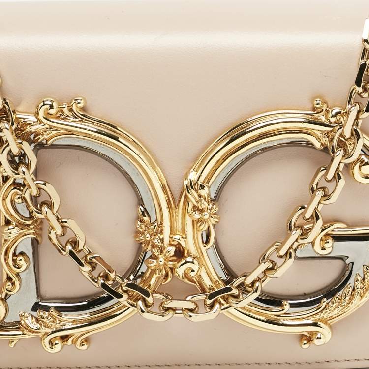 Pre Owned Dolce & Gabbana Beige Leather DG Girls Phone Bag