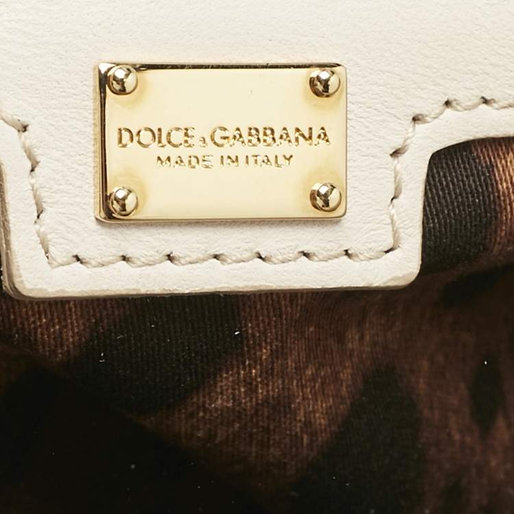 Pre Owned Dolce & Gabbana Beige/Off White Raffia and Python Miss Sicily Top Handle Bag