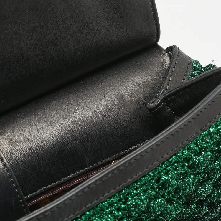 Pre Owned Dolce & Gabbana Green/Black Crochet Lurex Fabric Large Miss Sicily Top Handle Bag
