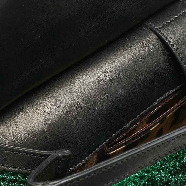 Pre Owned Dolce & Gabbana Green/Black Crochet Lurex Fabric Large Miss Sicily Top Handle Bag