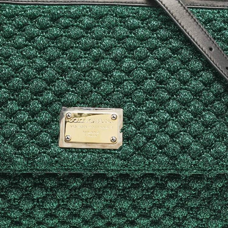Pre Owned Dolce & Gabbana Green/Black Crochet Lurex Fabric Large Miss Sicily Top Handle Bag