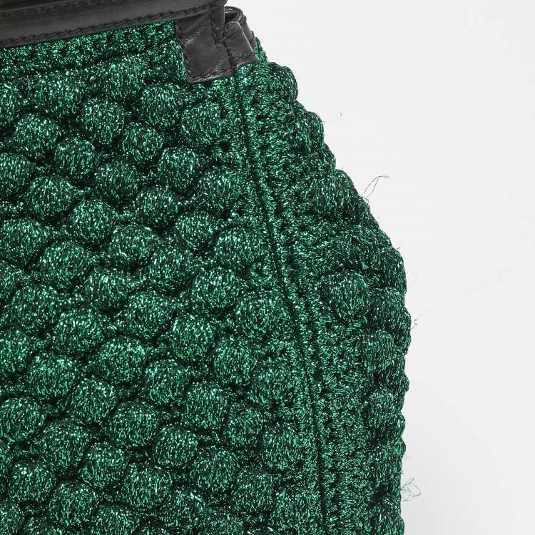 Pre Owned Dolce & Gabbana Green/Black Crochet Lurex Fabric Large Miss Sicily Top Handle Bag