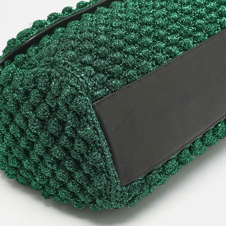 Pre Owned Dolce & Gabbana Green/Black Crochet Lurex Fabric Large Miss Sicily Top Handle Bag
