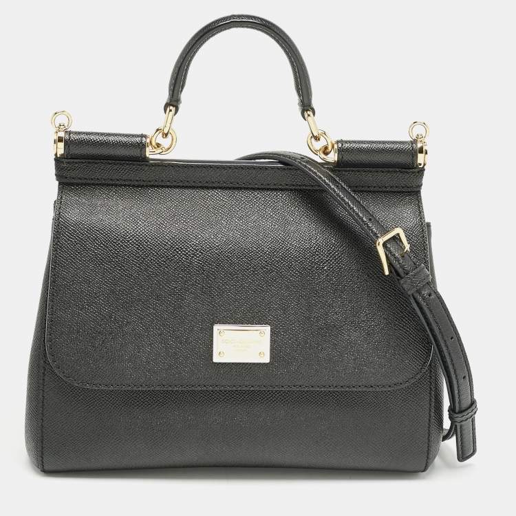 Pre Owned Dolce & Gabbana Black Leather Medium Miss Sicily Top Handle Bag