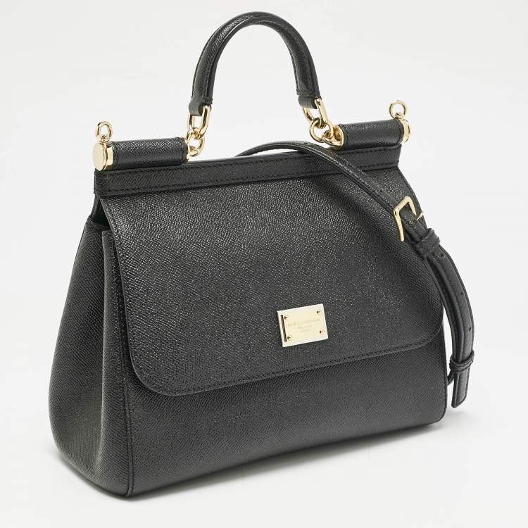 Pre Owned Dolce & Gabbana Black Leather Medium Miss Sicily Top Handle Bag