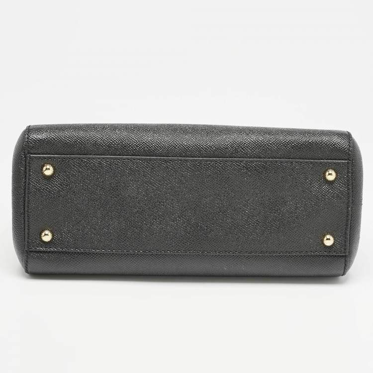 Pre Owned Dolce & Gabbana Black Leather Medium Miss Sicily Top Handle Bag