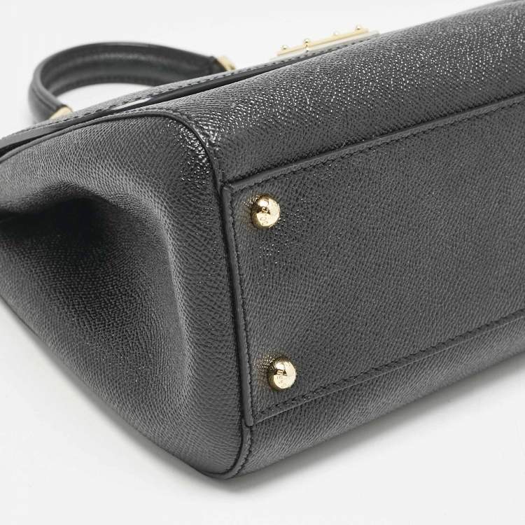 Pre Owned Dolce & Gabbana Black Leather Medium Miss Sicily Top Handle Bag